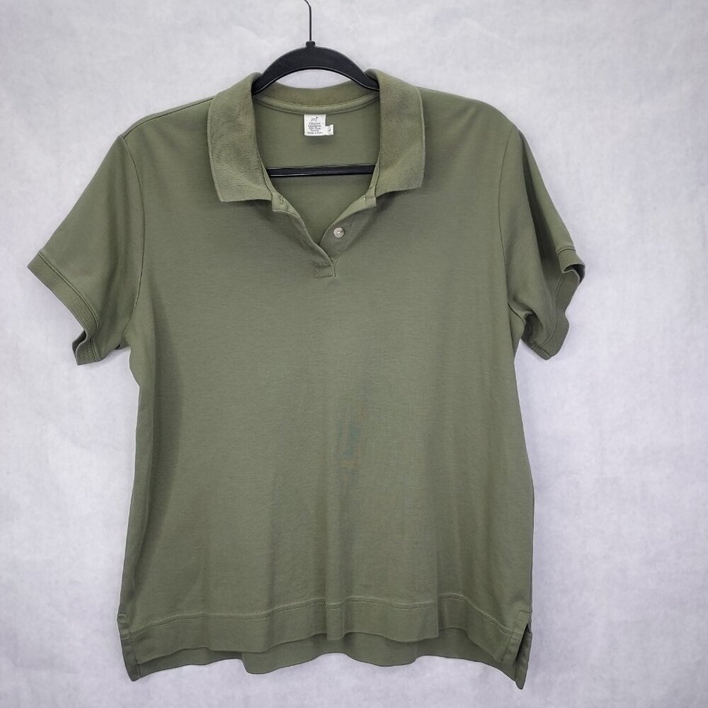 Peruvian Connection Polo Shirt Women's L Short Sleeve Pima Cotton Green Preppy